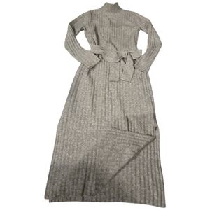 LOFT Gray Ribbed Knit Dress